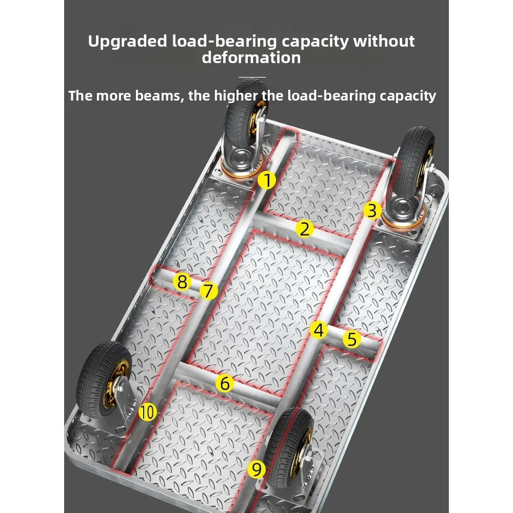 Camión plano de placa de acero, carrito plegable, carrito de tracción