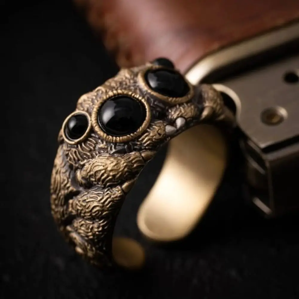 블랙 마노 점프 스파이더 링 전기 도금 구리 패션 동물 오픈 링, 맞춤형 조절 오프닝 스테이트먼트 링