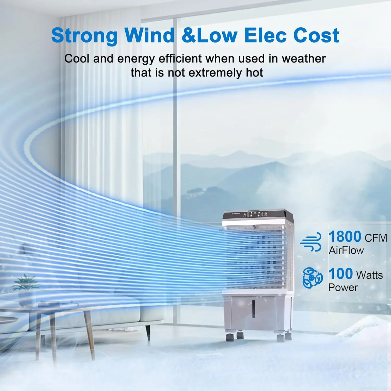 [Free Shipping!]Swamp Cooler Air Conditioner,1800CFM Portable Evaporative Air Cooler,Cooling Fan for Room Garage Patio,5.3 Gal W