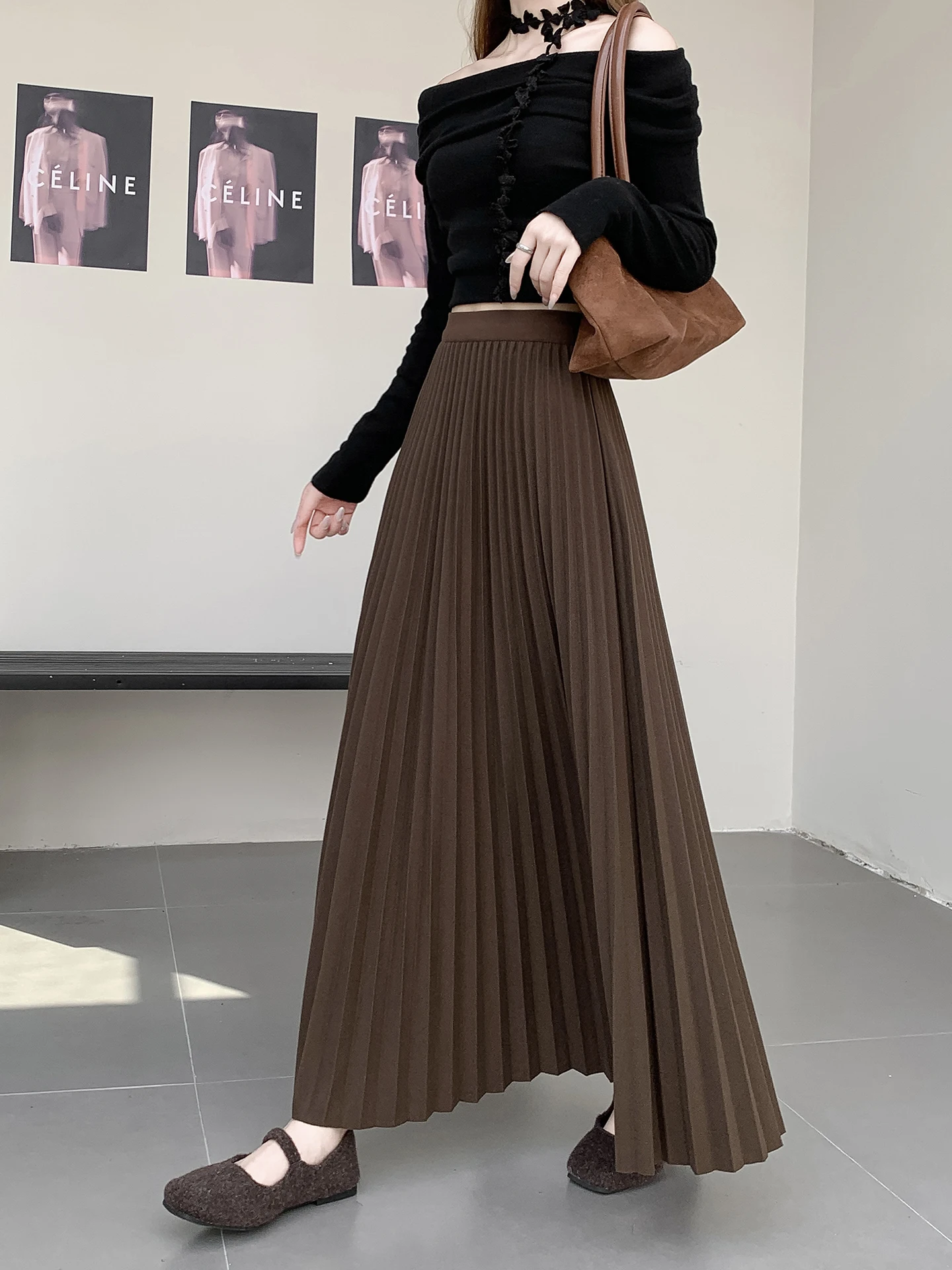 

Юбка миди А-силуэта с высокой талией, шерстяная, в клетку, женская, осенне-зимняя, стройнящая, скрывающая бедра, длинная, для офиса, в корейском стиле