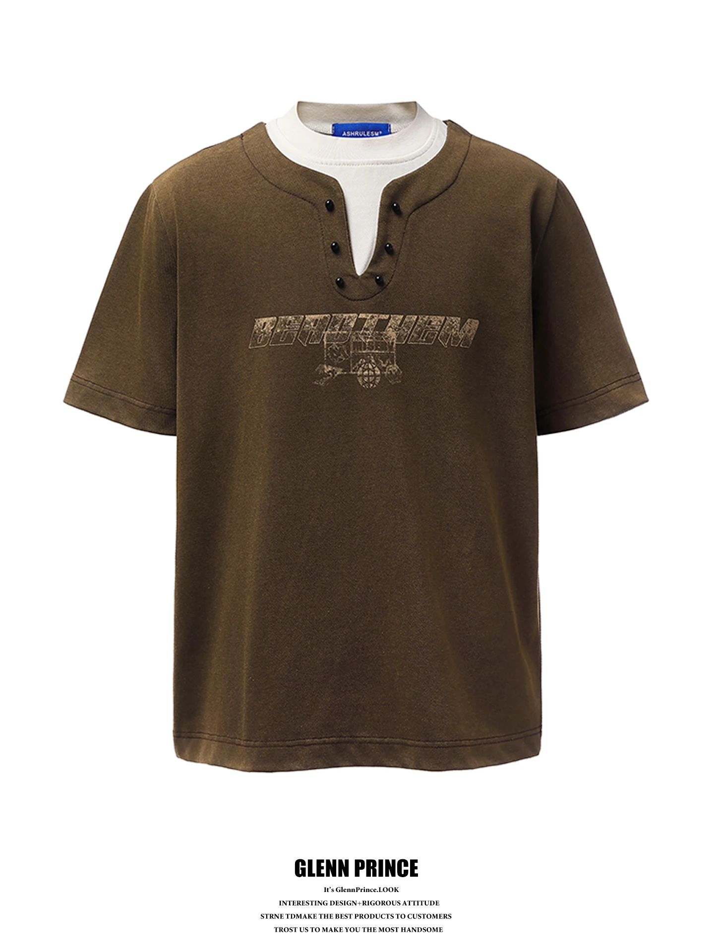 

American Retro 350G Fake Two-Piece Short-Sleeve T-Shirt Men's Summer Casual Half Sleeve Tee Breathable Polyester Cotton Blend