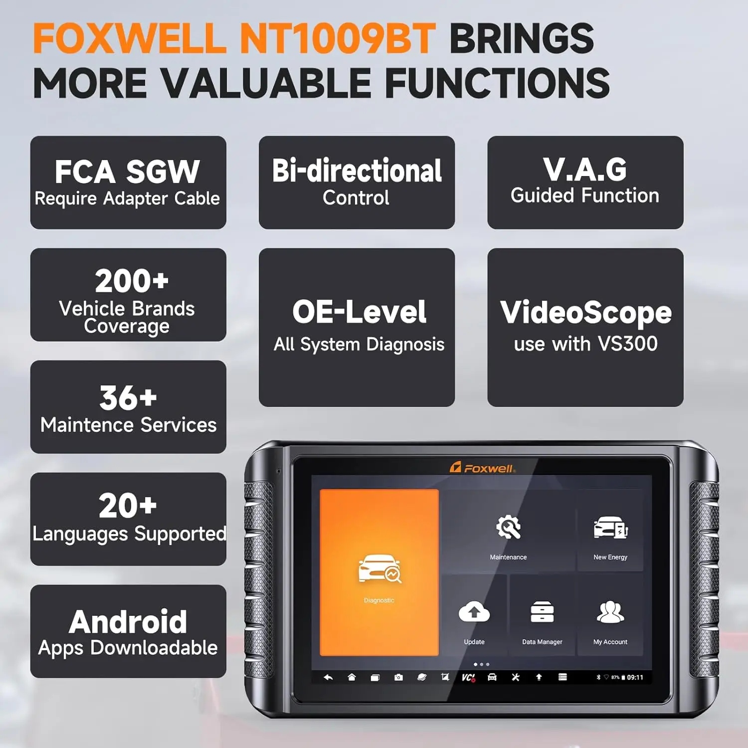 Foxwell NT1009 OBD2 Automotive Scanner ECU Coding All System Diagnose Tool 35 Reset Bidirectional OBD2 Car Diagnostic Tools
