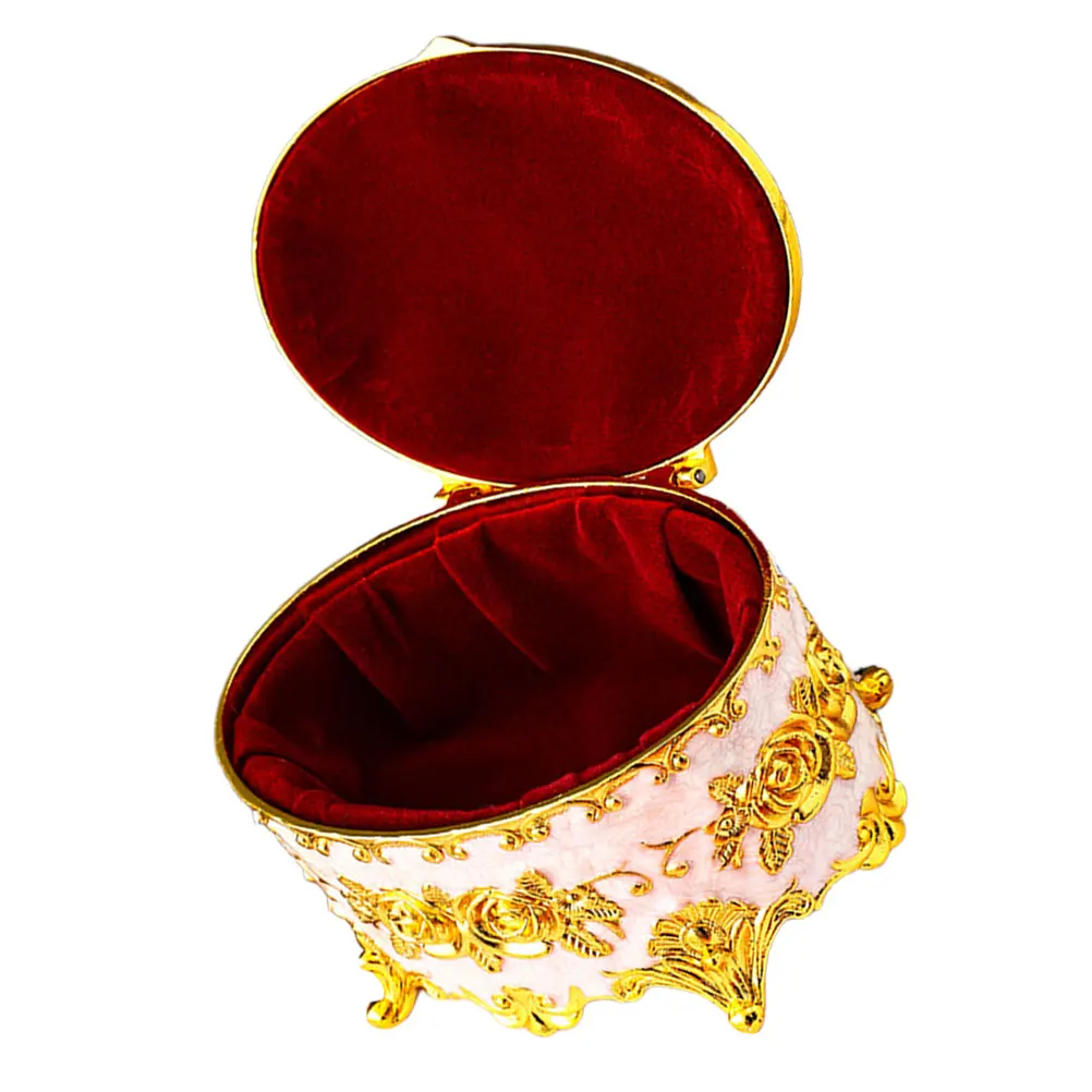 

Enamel Jewelry Box Oval Shaped Desktop Holder Aluminum Alloy Trinket Boxes Vintage Storage Smooth Inner Protect Scratch