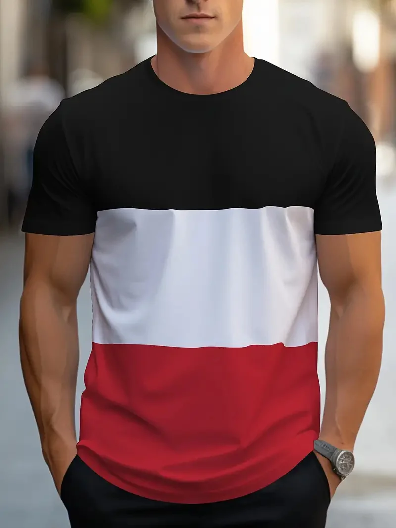 Summer new fashion men colorful geometric print pattern leisure loose street fitness high quality leisure men's T-shirt image 4