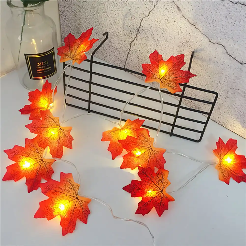 Fall Red Maple Leaf Light String Warm Yellow Simulation Fake Fall Leaves Fairy Lights for Birthday Party Wedding Decoration