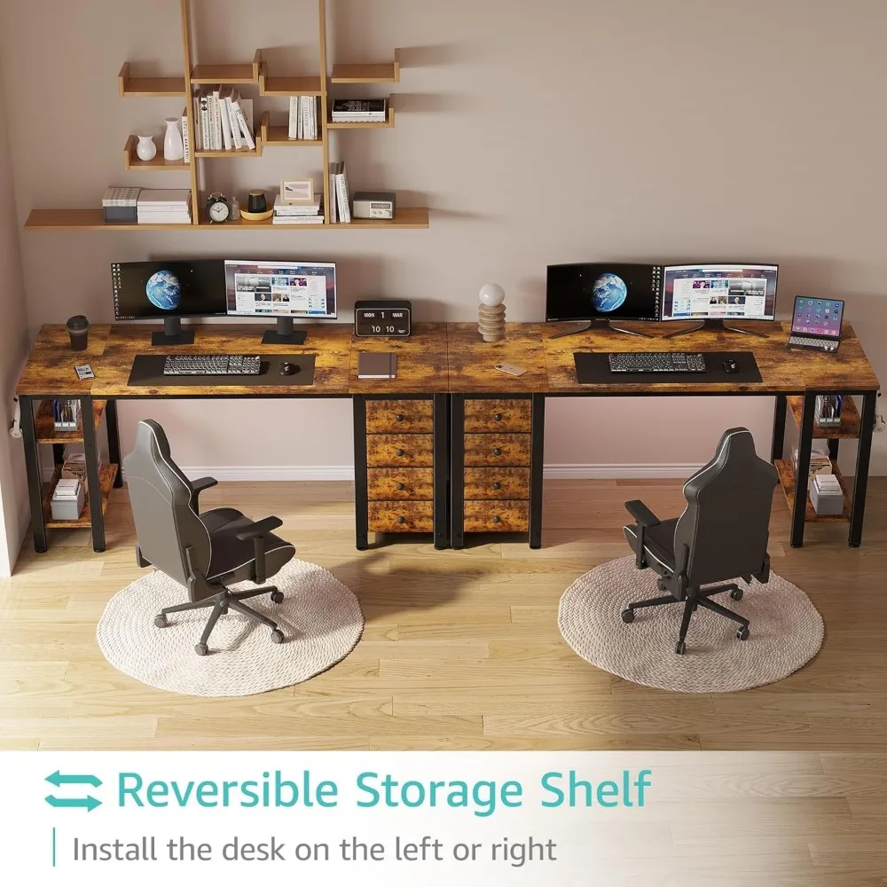 مكتب كمبيوتر حديث مقاس 55 بوصة مع 4 أدراج قماشية وأرفف تخزين للمكتب المنزلي ومكتب الكتابة والدراسة في غرفة النوم، Styli