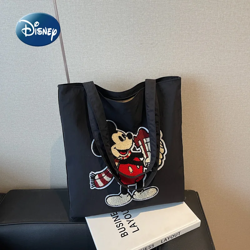 Disney Mickey New Canvas Handbag Cartoon Cute Embroidery Fashion Women's Shoulder Bag Large Capacity Cute Women's Handbag