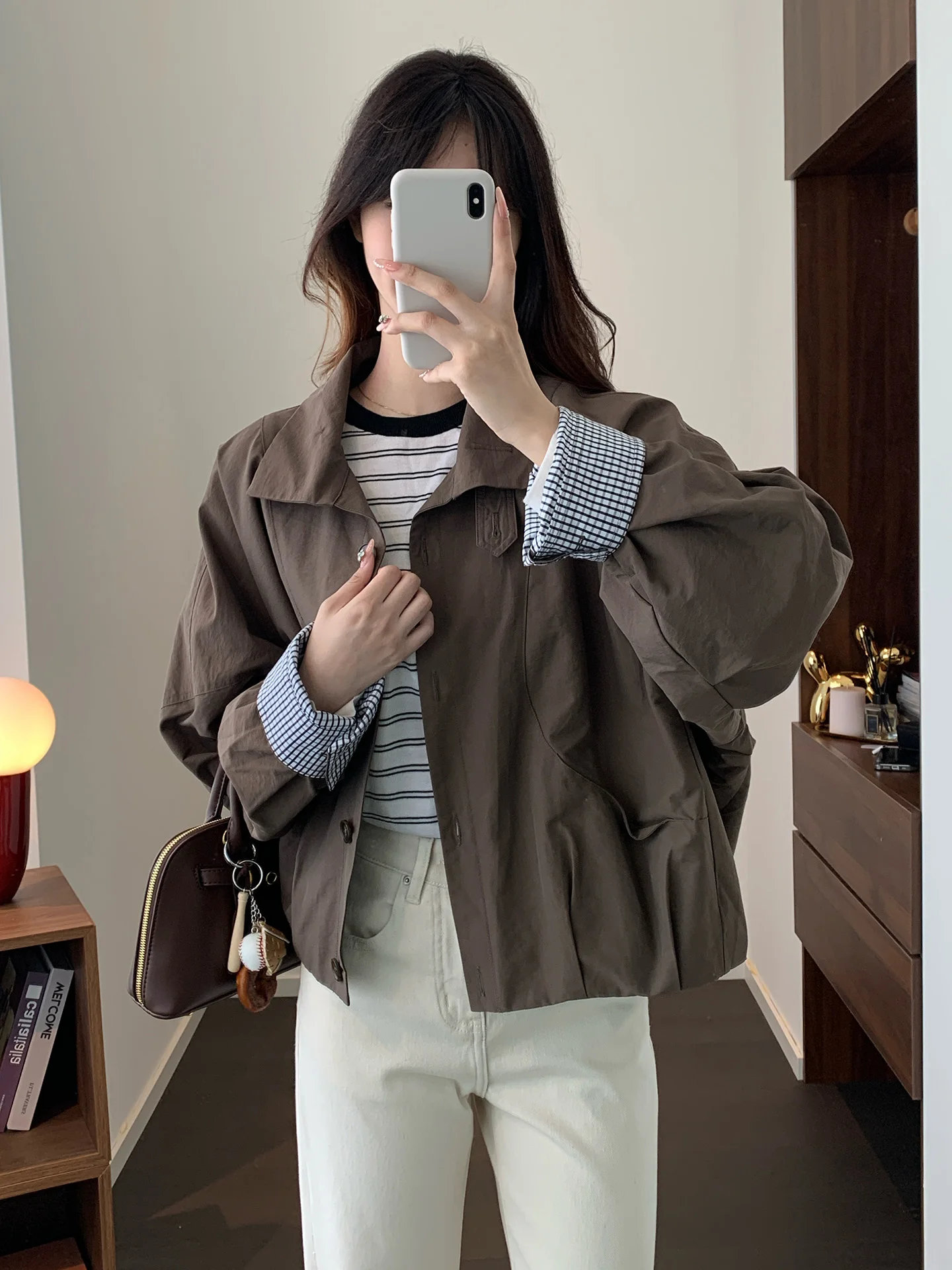 

Ретро-куртка в стиле униформы, свободного кроя, с воротником-стойкой, на пуговицах, женская осенняя верхняя одежда Cact ape