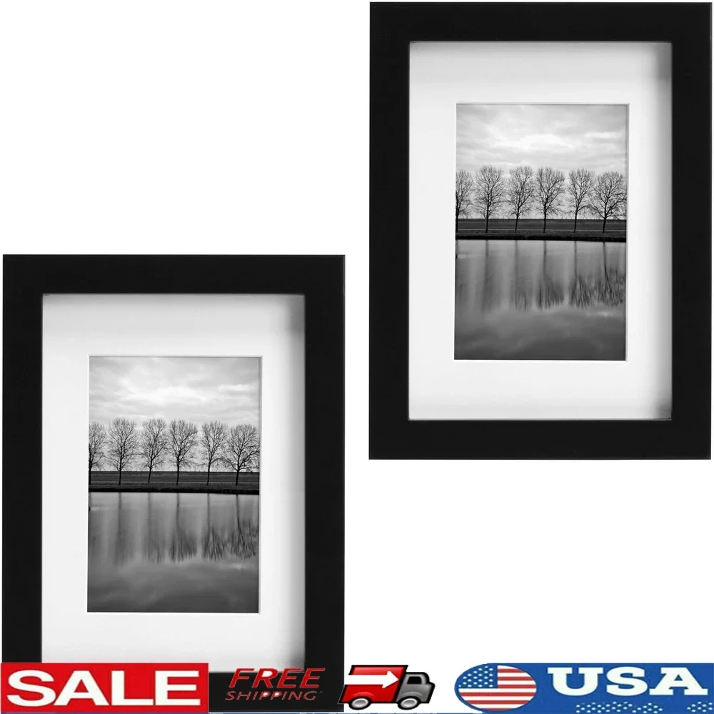 

5x7 Picture Frame Set of 2 Tabletop or Wall Display Durable Wood Photo Frames Glass Included