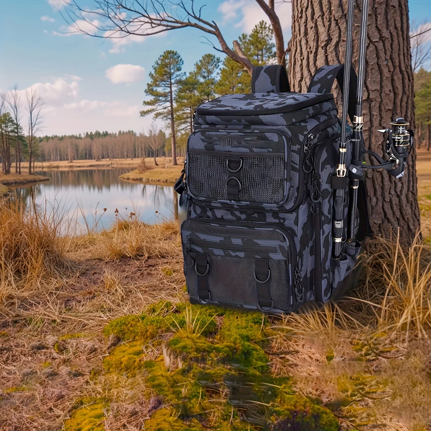 42L Multifunktionale Angeltasche, Große Angelruten-Tasche, Angel-Aufbewahrungsrucksack, Angelzubehör-Rucksack – Detail 15