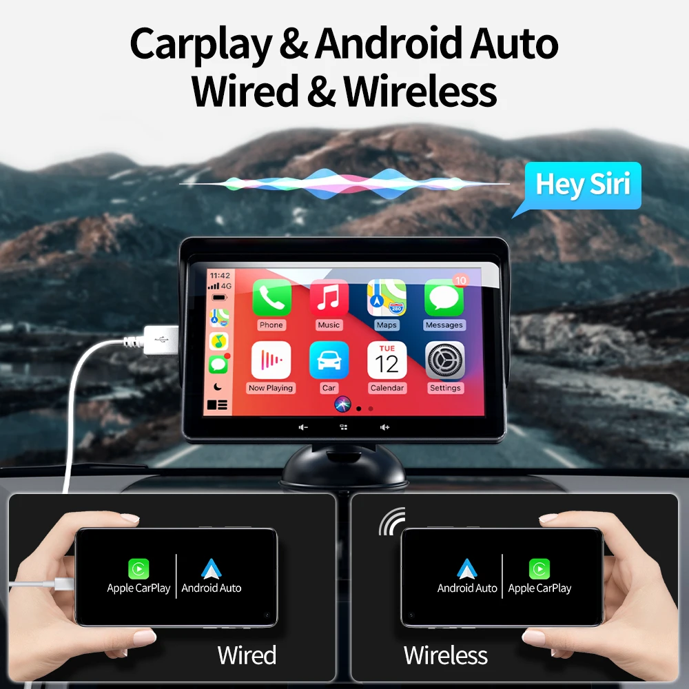 Grandnavi Universal 7inch Car Radio Wireless Android Auto Carplay  Bluetooth Touch Screen Portable For VW Nissan Toyota