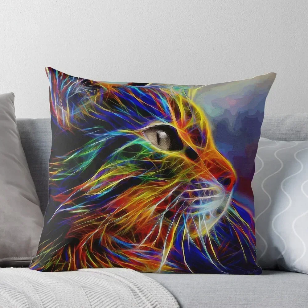 Neon cat, cat, chat, gato, lea roche paintings Throw Pillow Sofa Cushions Decorative Cushion Christmas Pillow pillow