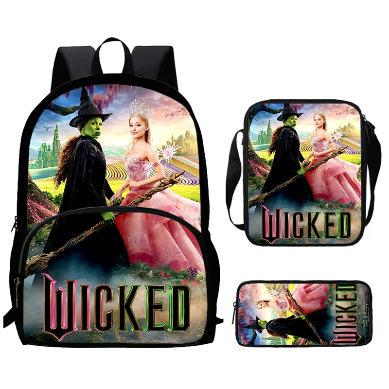 マジックバッドウィッチの3点セット 学生パッチポケットバッグ ショルダーバッグ ペンケースセット 男の子と女の子のバックパック 文具箱 クロス