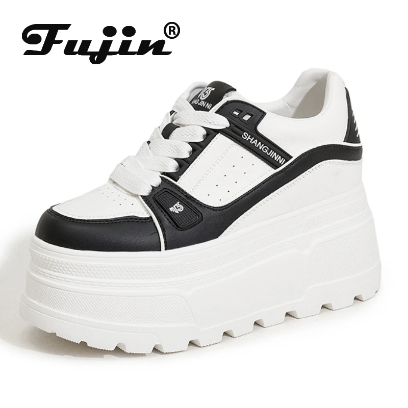 Fujin 10cm Microfiber Leather Vulcanize Spring Flats Vulcanize High Brand Comfy Chunky Sneaker Autumn Platform Wedge Women Shoes