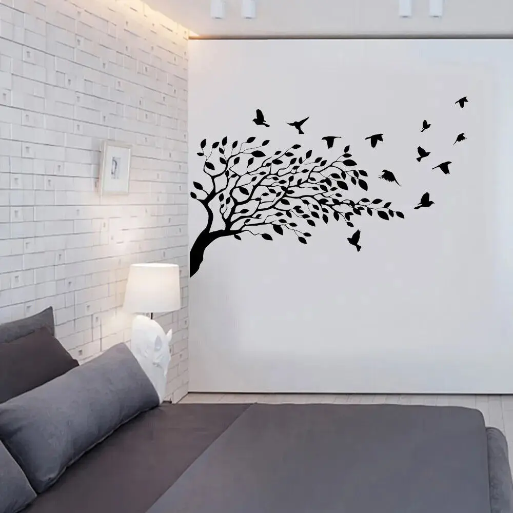 Tree Wall Sticker Birds Vinyl Home Decor for Living Room Bedroom Interior Design Decals Removable Murals Transfer Film