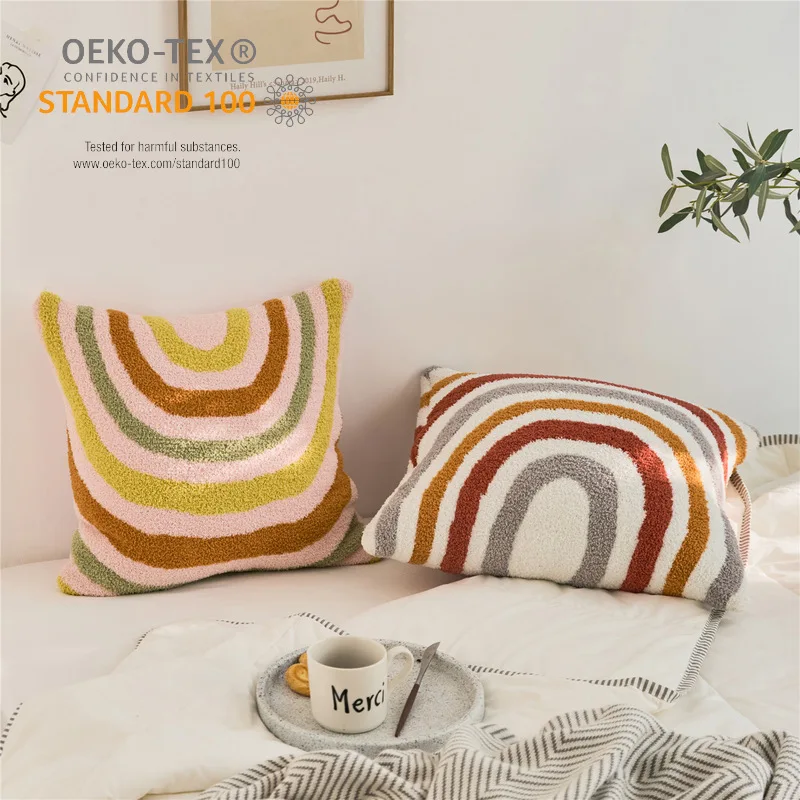 Double-Cable Warm Knitted Sofa Cushion European Style Stripe Decorative Throw Pillow Cover