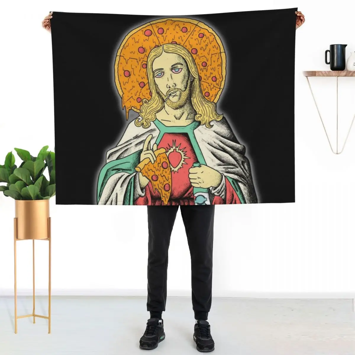 Pizza Jesus Throw Blanket Easy Care Comfortable Blanket for Couch
