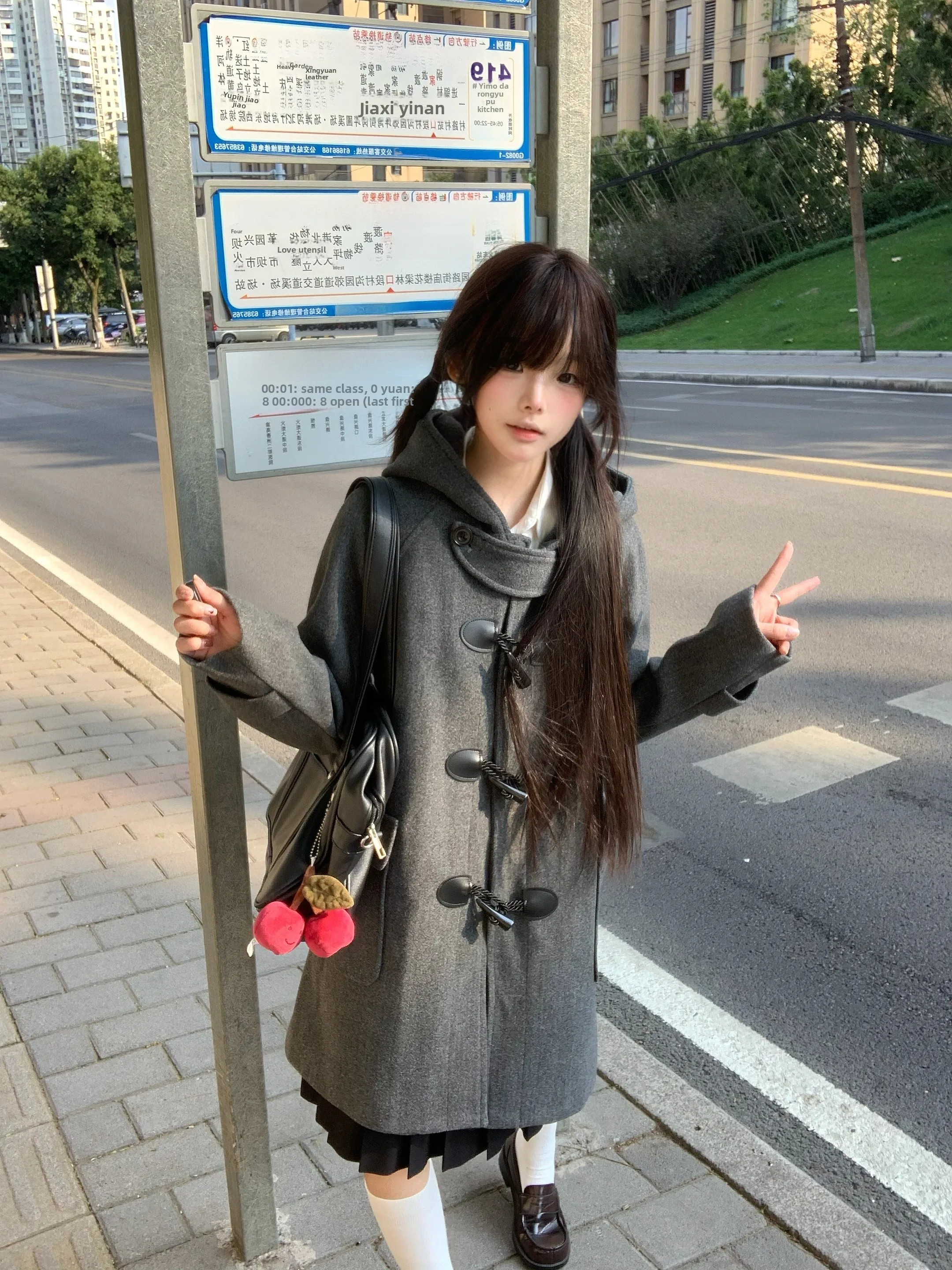 

Thiened шерстяное пальто женское Jaet средней длины с капюшоном осень-зима новое простое пальто из полиэфирного волокна для поездок на работу