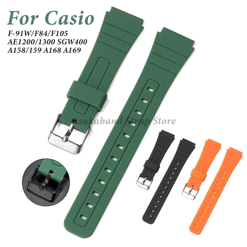 Silicone Watch Straps 18mm For Casio F-91W W800H SGW400 F84 F105/108 A158/168 AE1200/1300 Men Women Sports Electronic Wristband