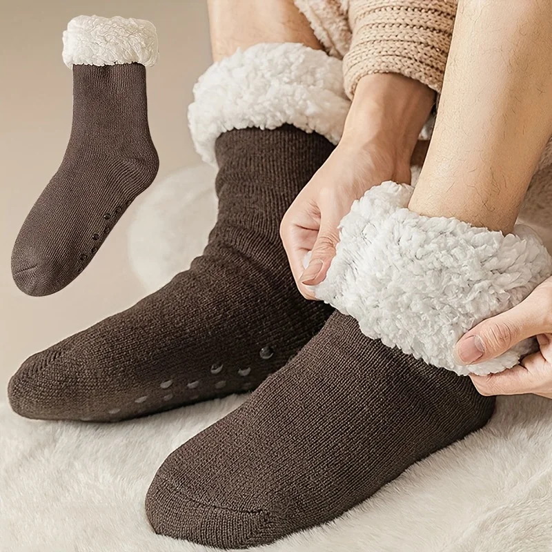 2 Pairs Men'S Thick Fleece-Lined Winter Socks Warm Cozy Durable Warm Socks for Home and Outdoor Use