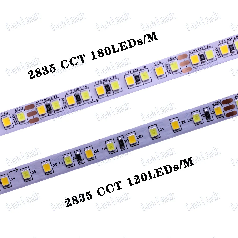 5m 2835 CCT LED Strip Light 5V 12V 24V DC Color Temperature Adjustable 4000k Flexible LED Tape Ribbon 120 LED/M 180 LEDS/M 8MM