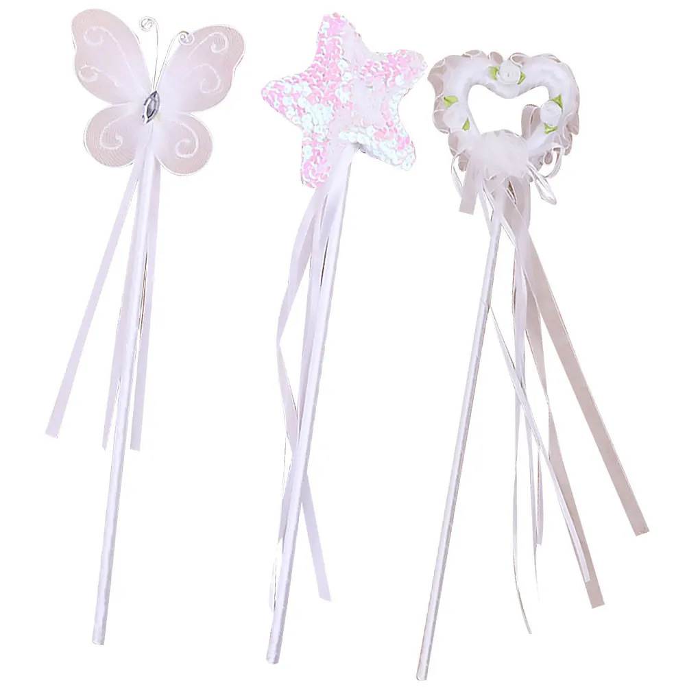 Varitas de hadas con diseño de corazón de pentagrama, Material seguro blanco, varillas para fiesta de cumpleaños para niños, varita de pentagrama, varita de hadas, 3 uds.