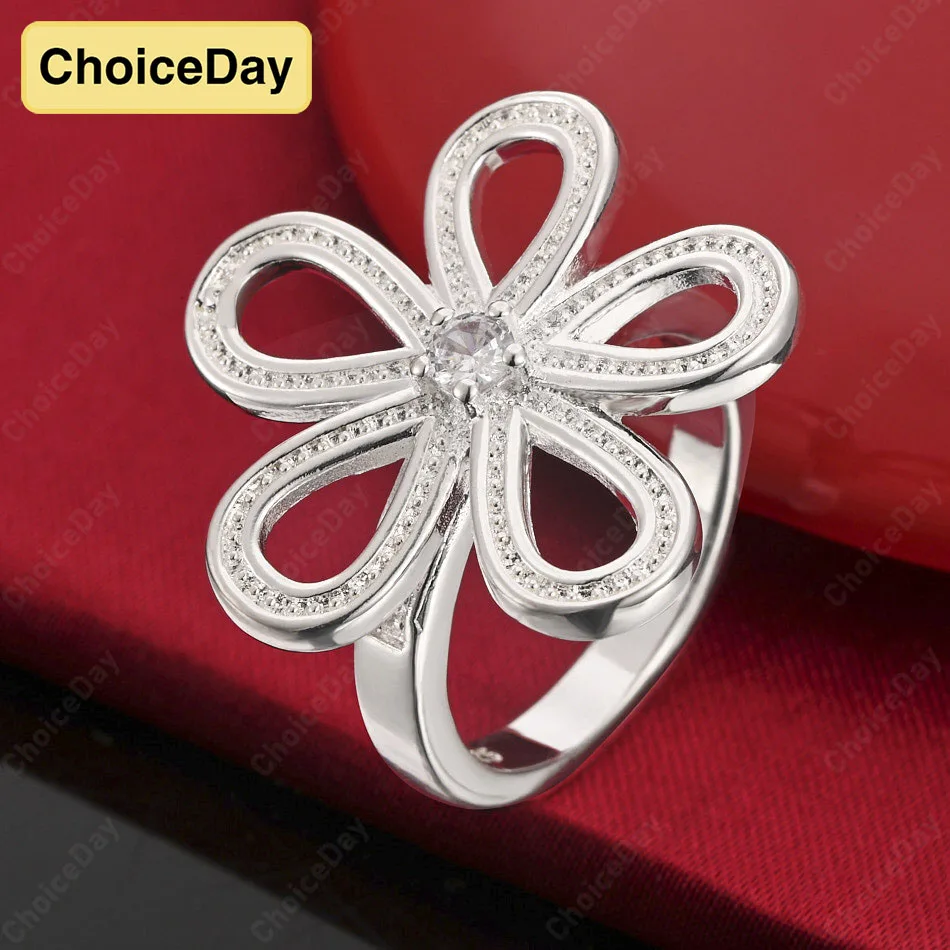 

ChoiceDay 925 Sterling Silver 7-10 Exquisite Flower Ring Women's Charm Accessory Engagement Jewelry Wedding