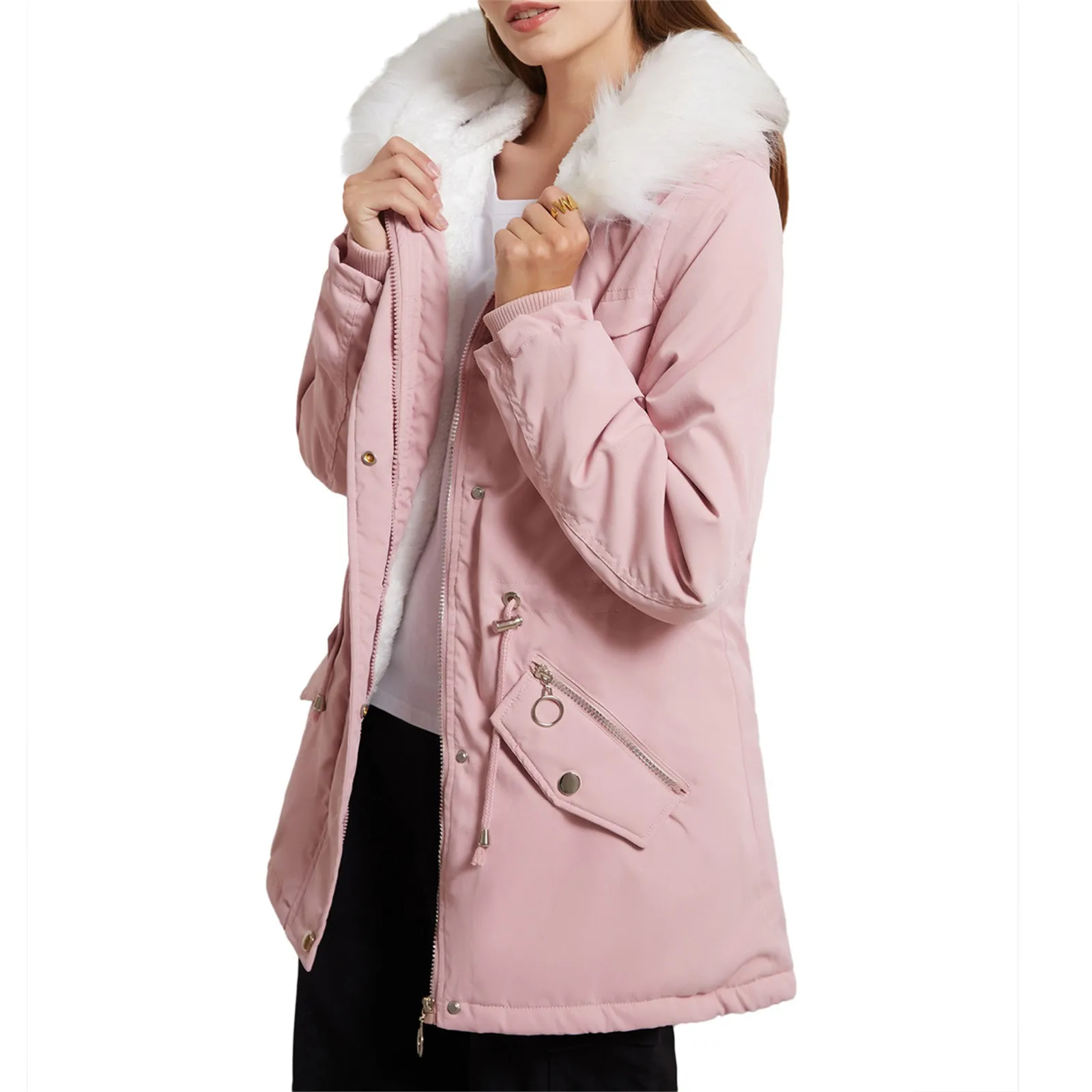 

Women's Warm Hooded Jacket, Outwear Fur' Lined Cotton Padded Trench Coat, Spring Autumn Winter Outdoor Hooded Thick Overcoat