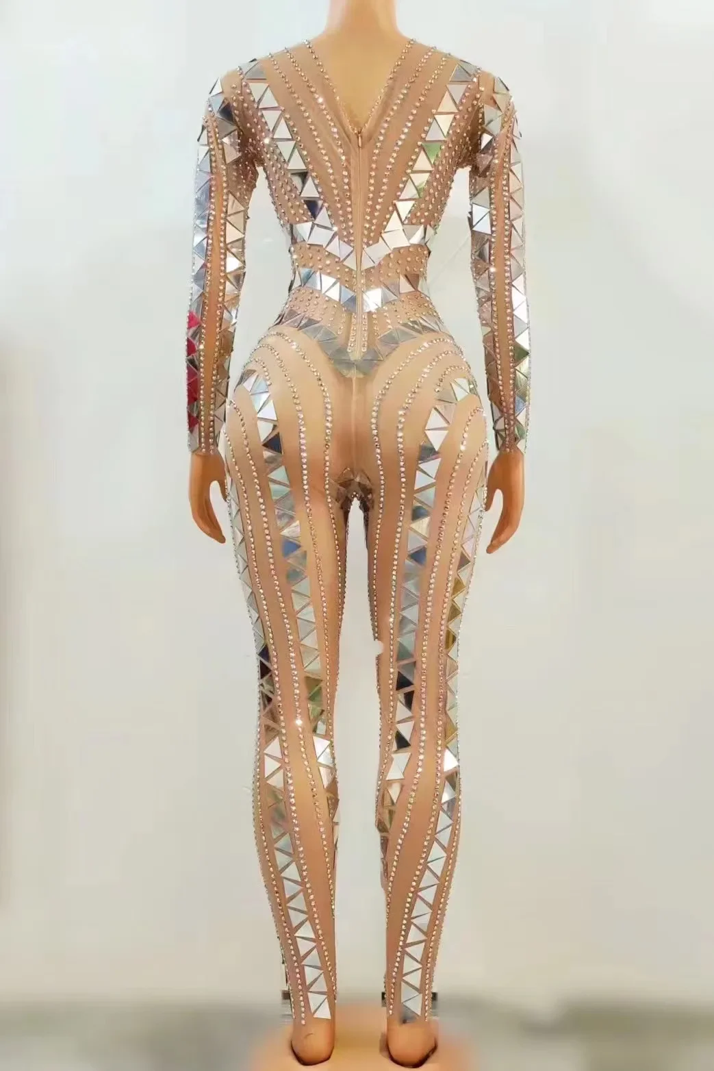 Macacão prateado transparente com strass piscando, bodysuit sexy com lantejoulas prateadas, traje de noite, celebração do aniversário, dança festa