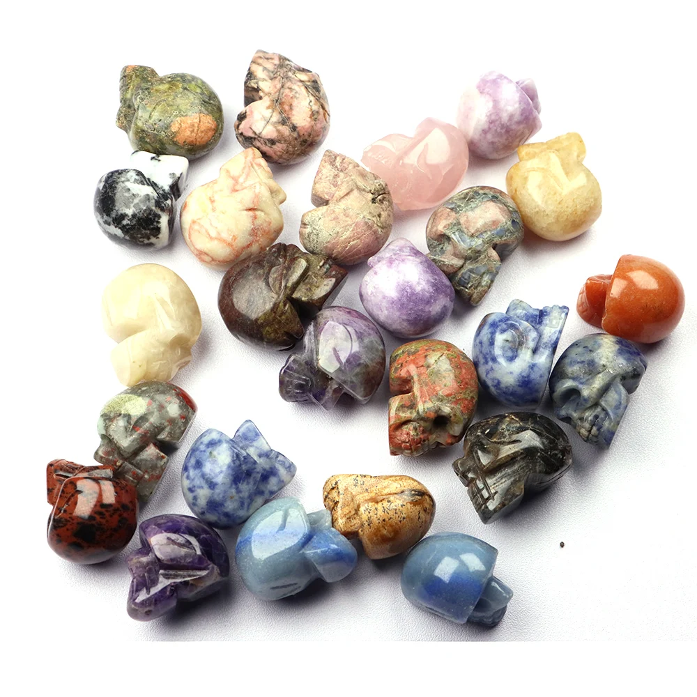 20pcs Natural Stone Carved Vintage Charm Terminator Skull Head Beads for Men Women Pendant Keychain Crystals Jewelry Accessories
