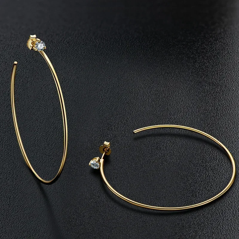 100% 925 Sterling Silver 4.0MM Moissanite Hoop Earring Big Circle Vintage Simple Party Earrings for Women Wedding Jewelry