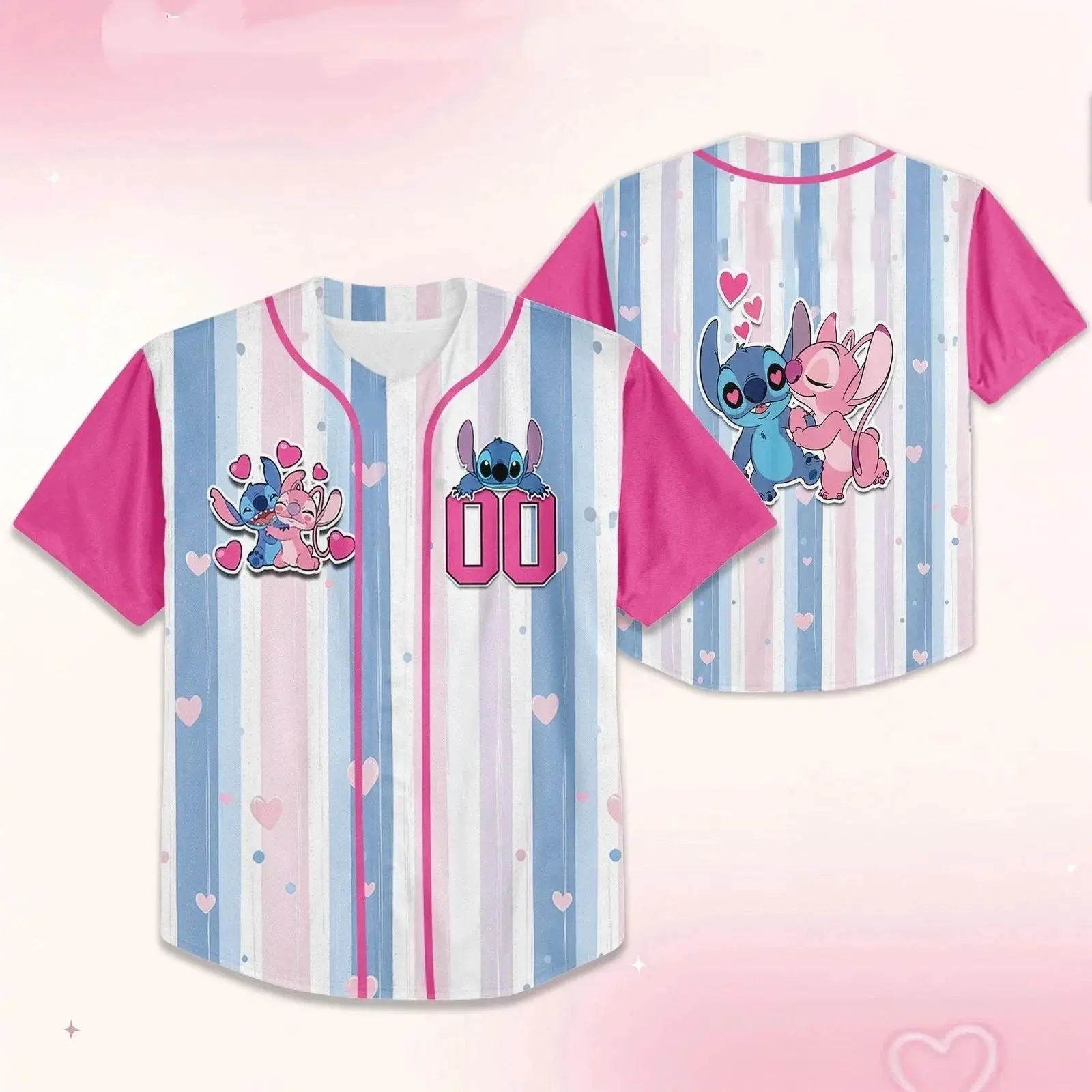 

Бейсбольная футболка с полосатым принтом Disney Animation Stitch 2026, спортивная футболка с коротким рукавом для детей, подростков и взрослых, для семейного отдыха