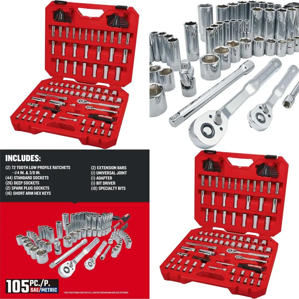 

105-Piece SAE/Metric Mechanics Tool Kit with 1/4 and 3/8 Drives, Complete Set in Case (CMMT12123)