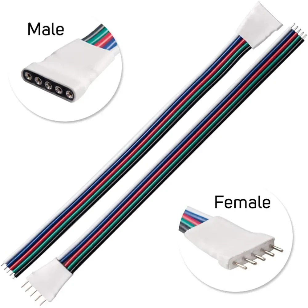 10-100 قطعة/الوحدة LED قطاع 5 دبوس موصل ذكر أنثى RGBW سلك 5P كابل 22AWG 5 ألوان ل 12 فولت تشغيل قطاع RGB تمديد