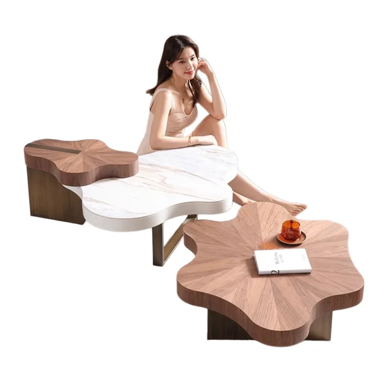 

Special shaped, coffee table, combination, small apartment, living room, household, cream style, creativity, solid wood