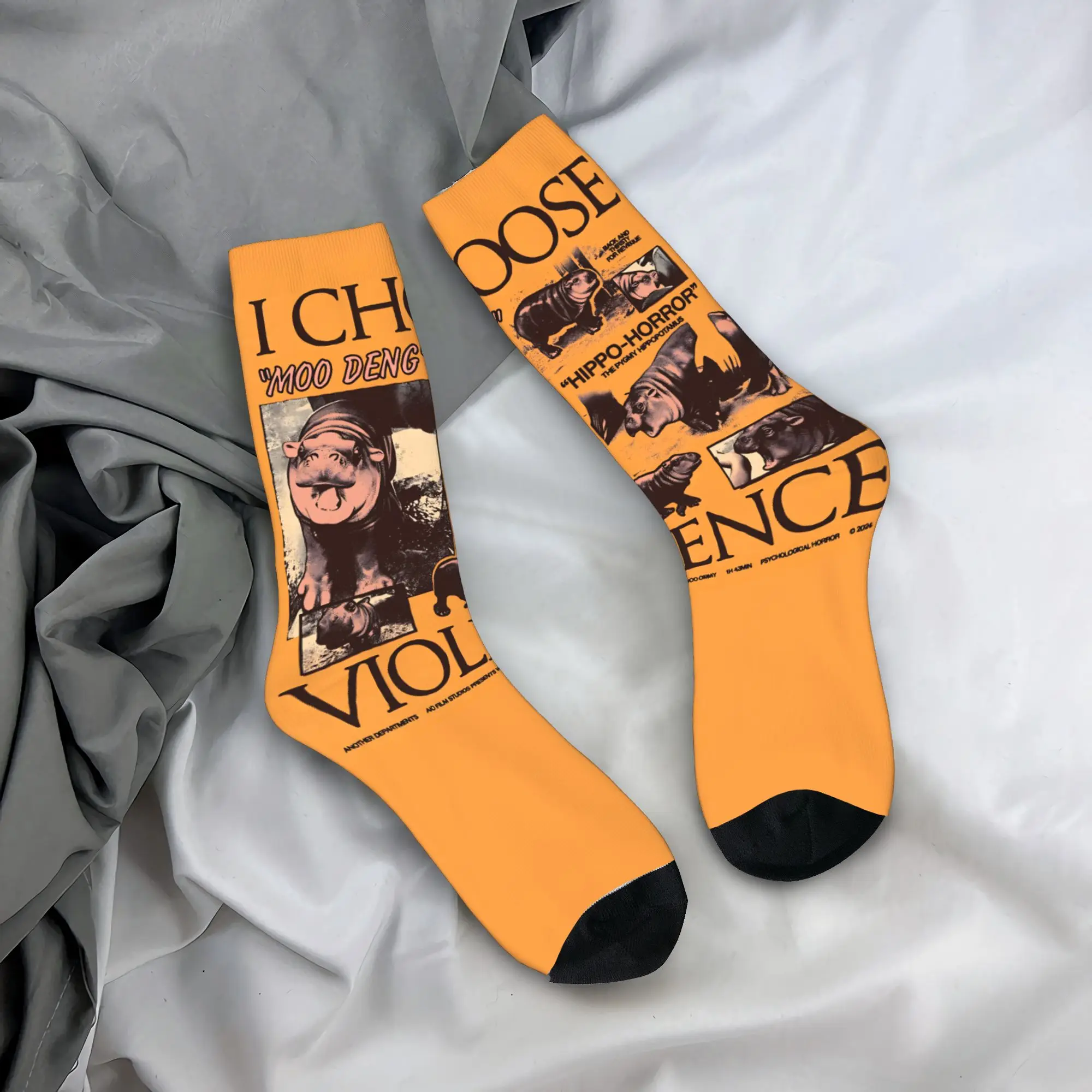 Adults Men Socks Moo Deng  Stockings Autumn Casual Comfortable Socks Printed Outdoor Non Slip Socks
