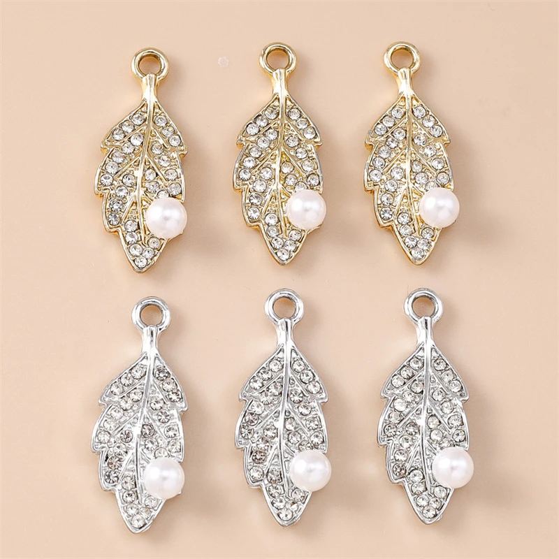 

20pcs 10x26mm Cute Crystal Alloy Tree Leaf Charms Pendants for Jewelry Making Necklaces Earrings Bracelets Accessories DIY Gifts