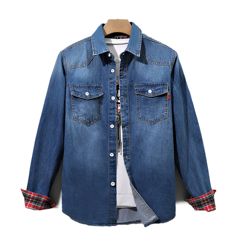 Denim Shirt Heren Katoenen Jeans Shirt Mode Herfst Slanke Cowboy Shirt Met Lange Mouwen Stijlvolle Was Slanke Tops Aziatische Maat 4xl