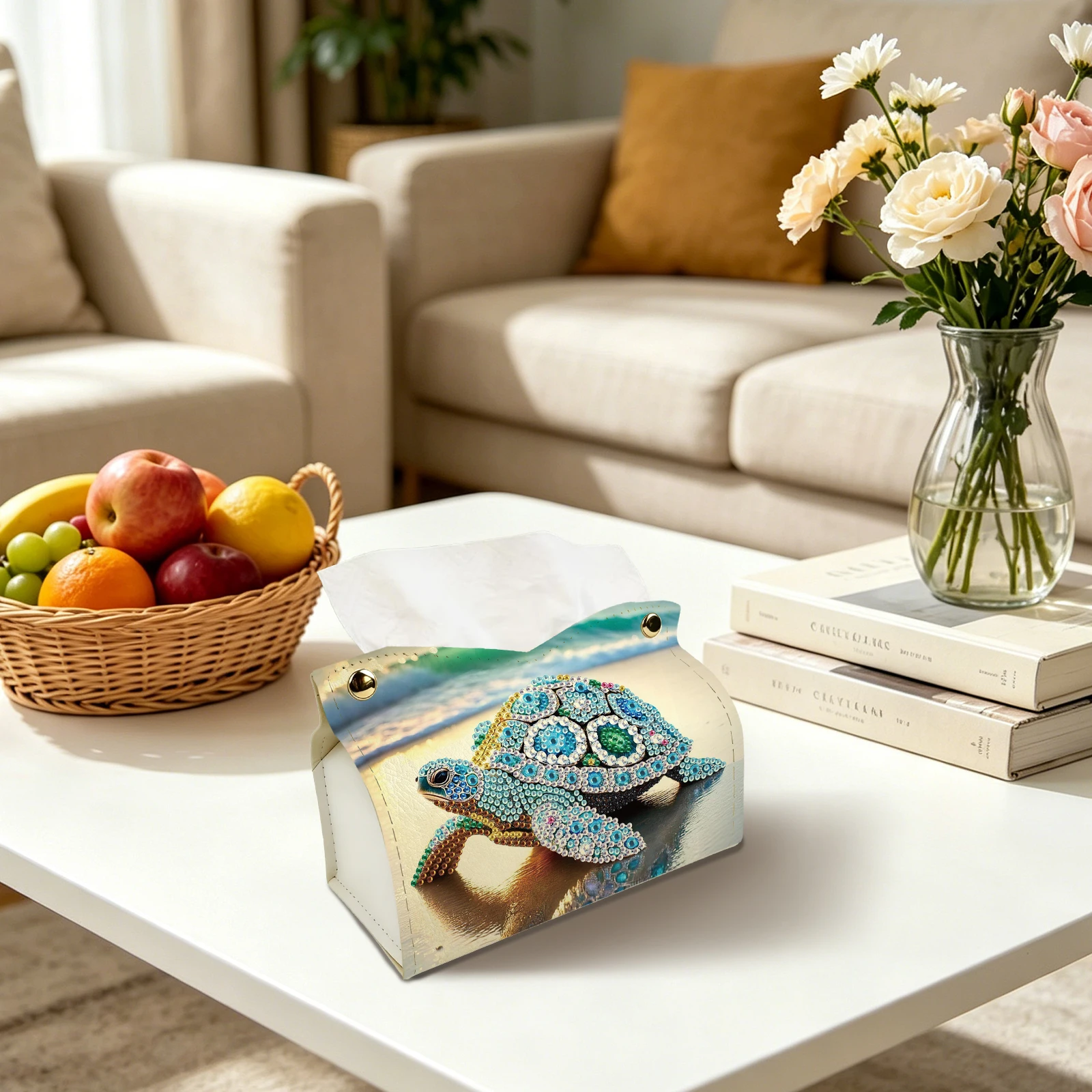 Diamond Painting Tissue Box Holder Kits,sea turtle Special Shaped Diamond Art PU Leather Tissue Cover Case for Home Decor Gift view 6