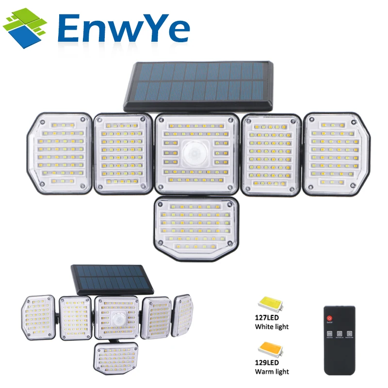

Solar Lights Outdoor 256LED IP65 Waterproof Wall Lamp with Adjustable Heads Security LED Flood Light Warm Cold light