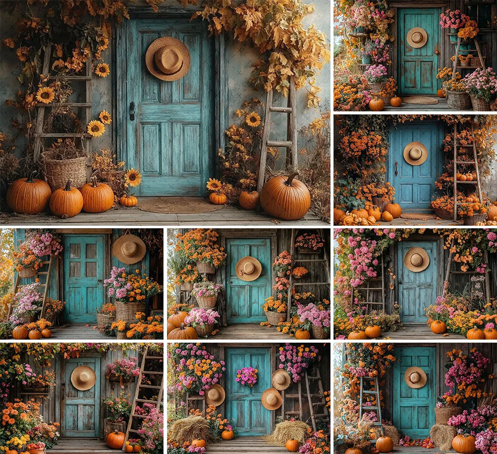 

Mehofond Photography Background Fall Autumn Rustic Barn Door Harvest Pumpkins Kids Family Portrait Decor Backdrop Photo Studio