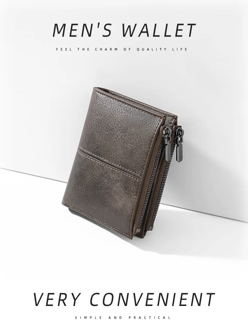 الرجال محفظة جلدية قصيرة التصميم الإبداعي أزياء عارضة طوي سستة حامل بطاقة الأعمال بالجملة