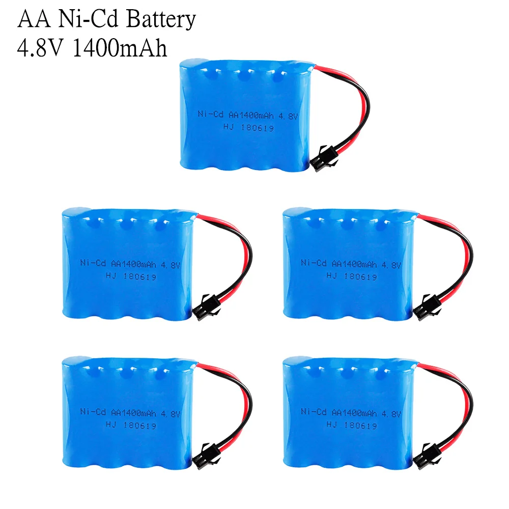 Batería NICD de 4,8 v y 1400mah y cargador USB para juguetes Rc, coches, barcos, tanques, Robots, piezas de pistolas, paquete de batería recargable ni-cd SM 5 uds