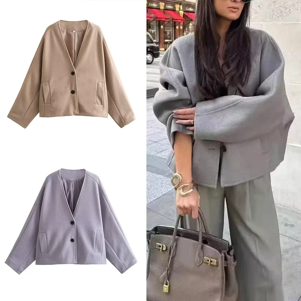 Casual Occasion Everyday Use L M S Women Jacket Casual Lantern Sleeve Coat Women Coat Single Breasted Daily Use