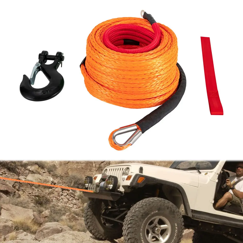 

3/8"x100ft Synthetic Winch Rope 23800lbs Recovery Cable with Hook for Truck SUV ATV UTV Off-Road