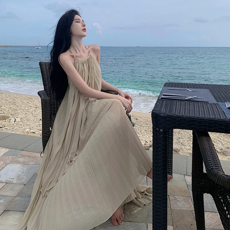 

Beach Vacation Long Dress High-end Atmosphere Photo Shoot Goddess Outfit Flared Flowing Fairy-like Set Dress