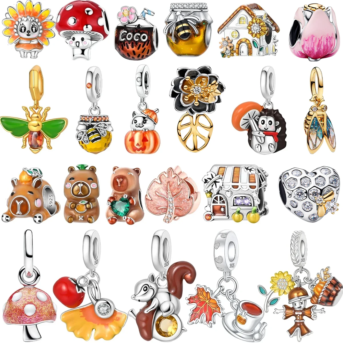 

Оригинальные подвески из стерлингового серебра 925 пробы: осенние шармы, кленовый лист, гриб, капибара. Бусины-подвески для браслетов и ожерелий. Подарок для самостоятельного изготовления украшений.