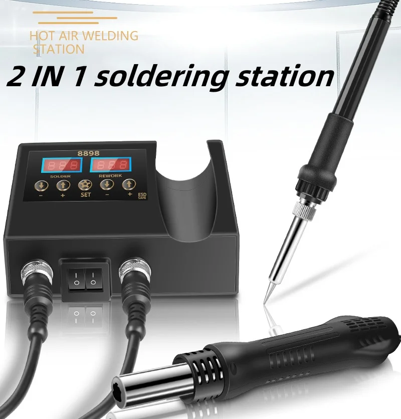 8898 Hot air Gun Soldering Station  2 in 1 SMT  Soldering Stations with Adjustable Temperature and Air Volume