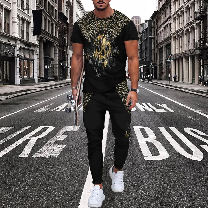 

2025-26 Summer Breathable Quick-drying Best-selling Trend Outdoor Travel Men's Suit Men's Crew Neck T-shirt Trousers Suit