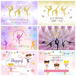 Let's Flip Jump Gymnastics Theme Background Girl Children Gymnast Birthday Party Decoration Banner Roll Athlete Photo Props Gift